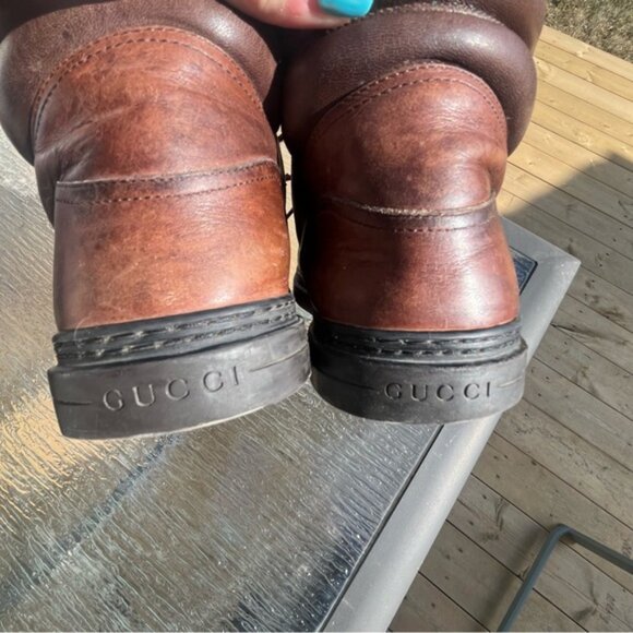 Authentic Gucci Interlocking GG Logo Leather Hiking Boots Brown Shoes 368496 - Picture 10 of 16